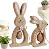 Wooden Easter Bunny Mother Child Decorations Spring Easter Eggs Table Centerpiece Easter Wooden Bunny Ornaments