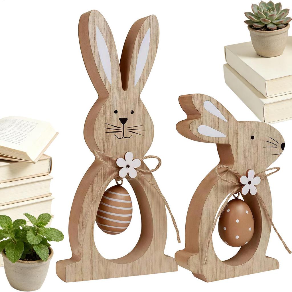 Wooden Easter Bunny Mother Child Decorations Spring Easter Eggs Table Centerpiece Easter Wooden Bunny Ornaments