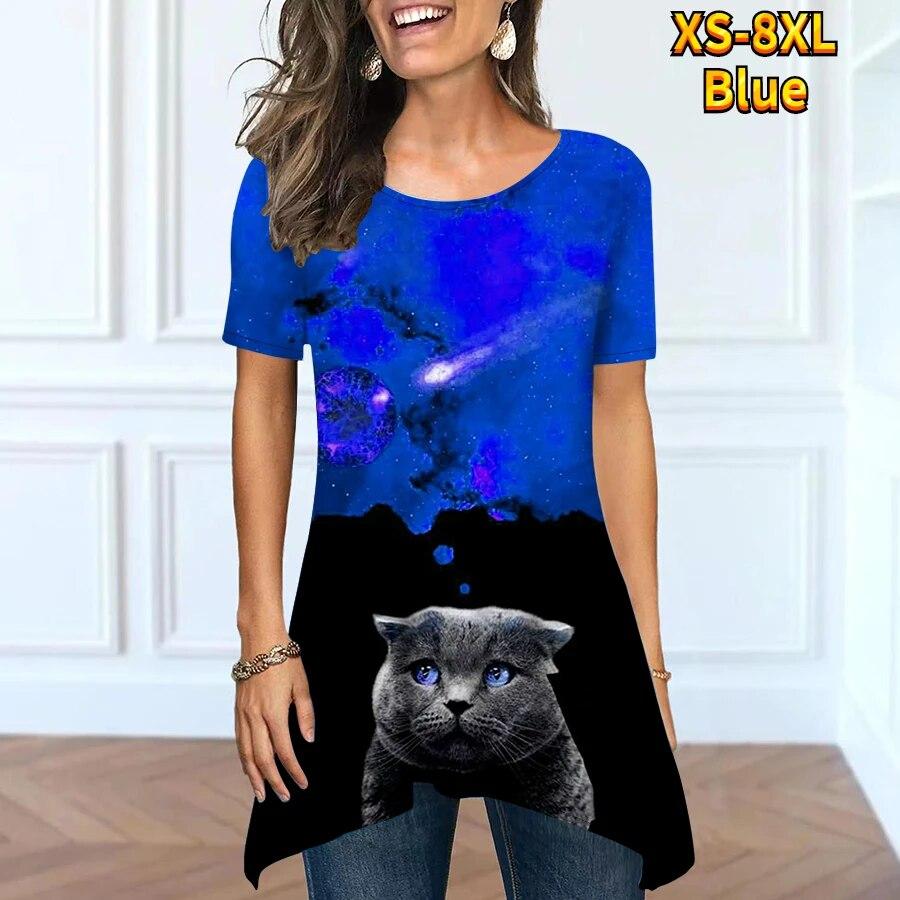 

Новая женская летняя модная футболка с круглым вырезом под открытым небом, сексуальная летняя свободная футболка с короткими рукавами и уникальным принтом, топ XS-8XL XS