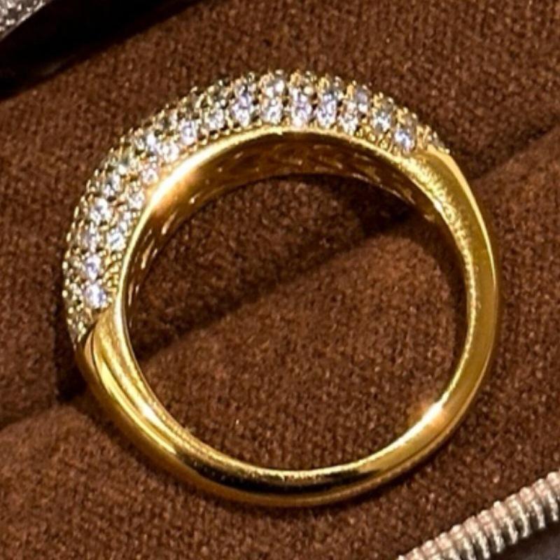 Retro Ancient Gold Full Diamond Row Diamond Ring Half Circle Gypsy Star Inlaid Light Luxury Simple High Sense Personalized Ring