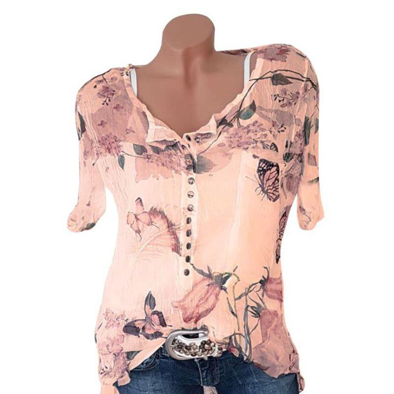Stylish Floral Short Sleeve Ladies Chiffon Blouse For Casual Everyday Wear