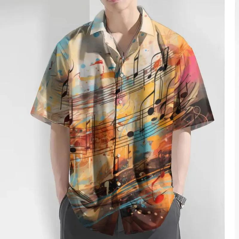 Eye-Catching Fire Electric Guitar Music Elements And Street Scenes3D Printing Short Sleeve Shirts For Men Fashion Hawaiian Shirt