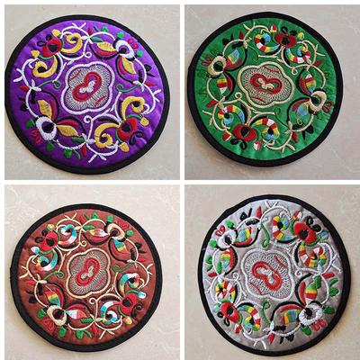 Vintage Embroidery Round Coasters Ethnic Floral Teacup Insulation Pads Placemats Anti-Skid Dining Table Mat