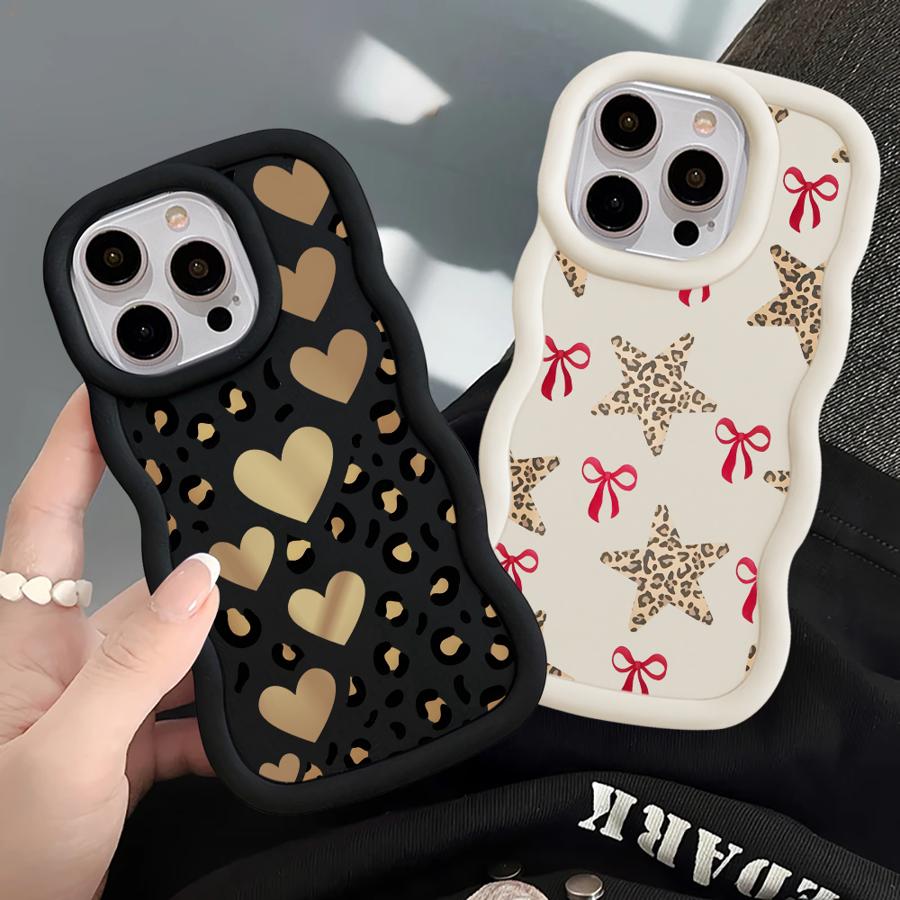 Case for iPhone 8 14 16 Pro Max 12 15 Plus 11 13 17 Air XR Soft Phone Cover Leopard Love Star