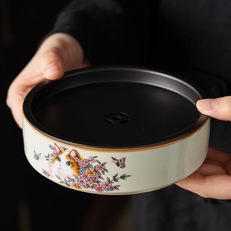 Ru Kiln Persian Cat Pot Bearing Tea Tray Ceramic Water Storage Kettle Mat Tea Teapot Base Tea Table Tray Tea Ceremony Accessory