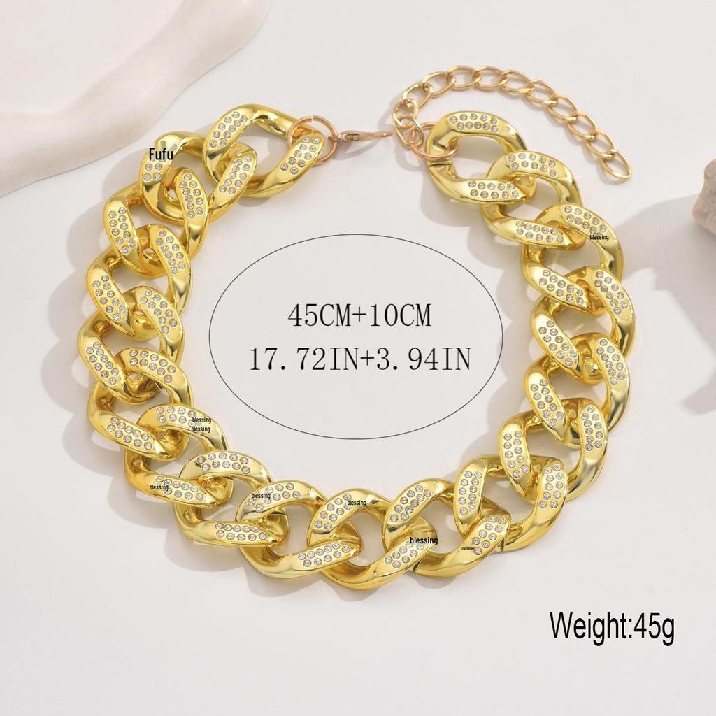 European-American Full Diamond Cuban Chain Necklace: Hip Hop Trendsetter Jewelry for Women