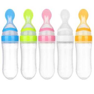 New Fashion Safety Squeeze Feeding Bottle With Spoon Milk Bottle Food Rice Feeder