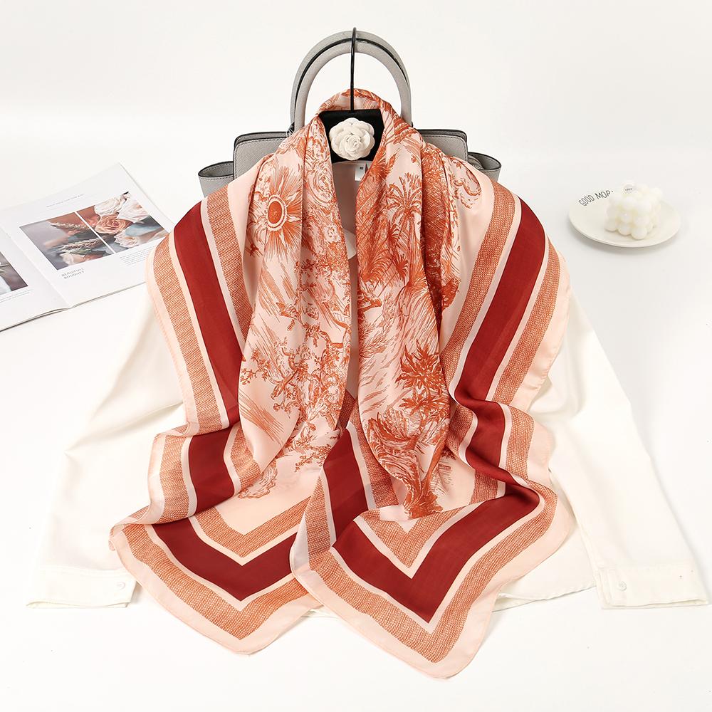 110*110cm Floral Silk Shawl Stoles Premium Square Scarf Soft and Skin Friendly Comfortable Ladies Square Scarf Shawl
