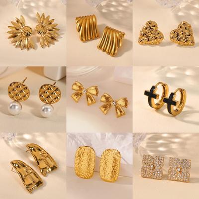 Wind Retro Stainless Steel Sunflower Love Geometric Earrings Personalized Flower Earrings New