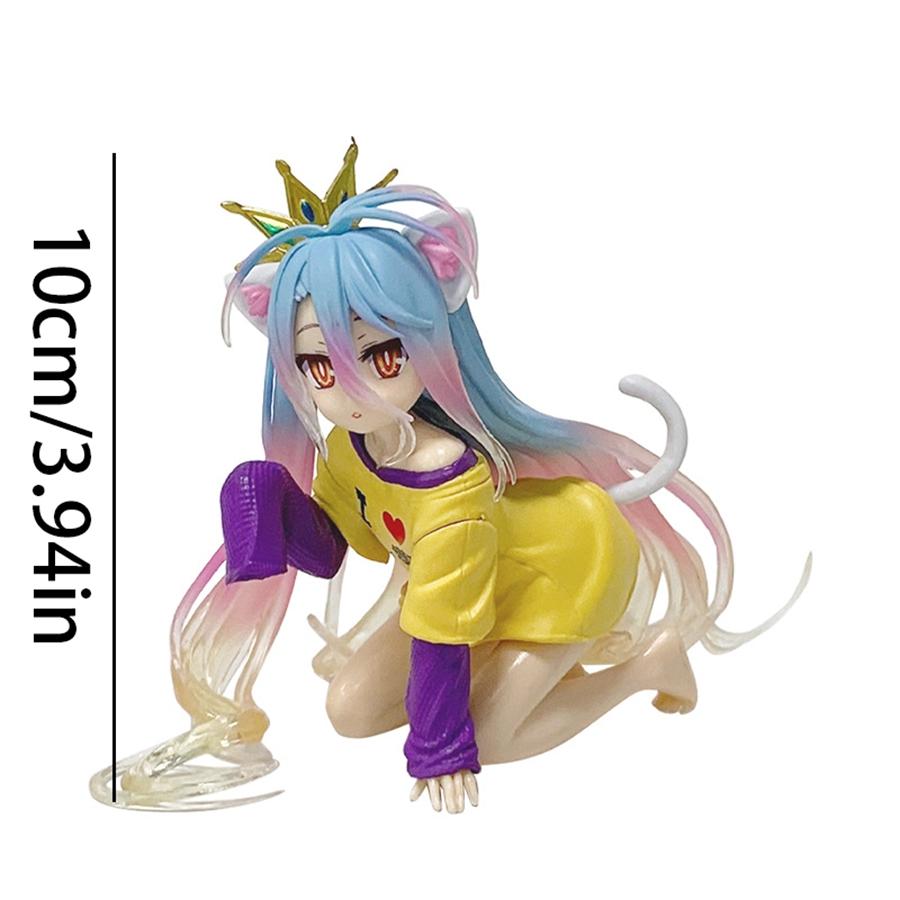 10cm No Game No Life Anime Figure Desktop Cute Cat Ear Shiro Decoration PVC Model Toy