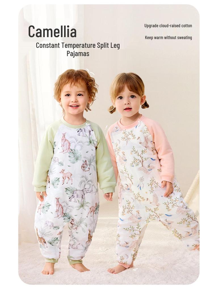 Camellia Constant Temperature Baby Sleeping Bag - Autumn & Winter Quilted Anti-Kick Blanket with Legs for Children