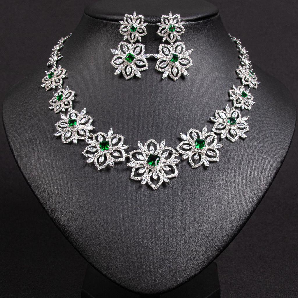 Luxury European & American Necklace & Zircon Earrings Set - Women's High-End Ins Style for Evening & Wedding Dress