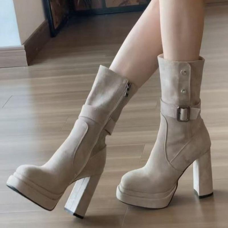 Fashion Niche Retro Block Heel Skinny Booties Women's 2025 New Summer Heightened High Heels