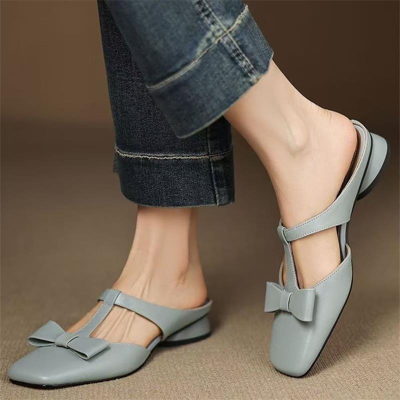 Fashion Summer Style of Square-toed Low-heeled One-legged Women Slippers Fashion Claquettes Femmes Luxe Sandals Women Leather Flip Flops