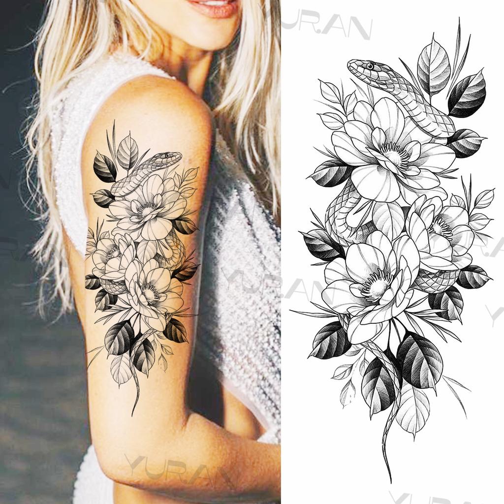 Large Colorful Rose Flower Temporary Tattoos For Girls Women Anchor Fake Gemstone Pendant Tattoo Paste Arm Body Tatoos Creative