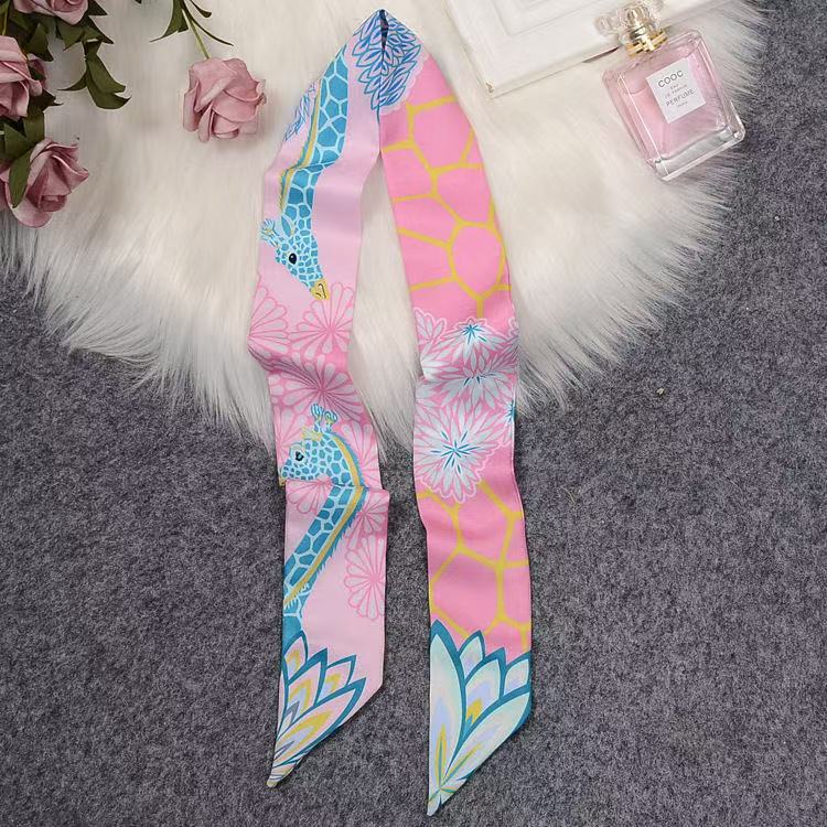 Französisches Seidentuch Klein Lang Dekoratives Band Retro Stirnband Damen Köper Giraffe Taschengurt Band Wicklung 5*90cm