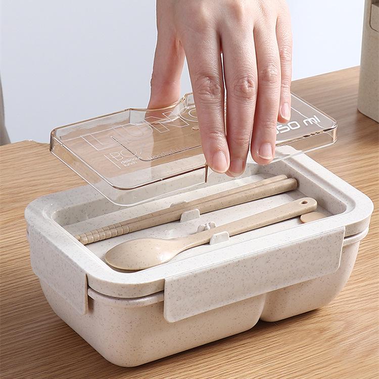 Microwavable Japanese-Style Wheat Straw Lunch Box Set with Compartments for Students and Office Workers