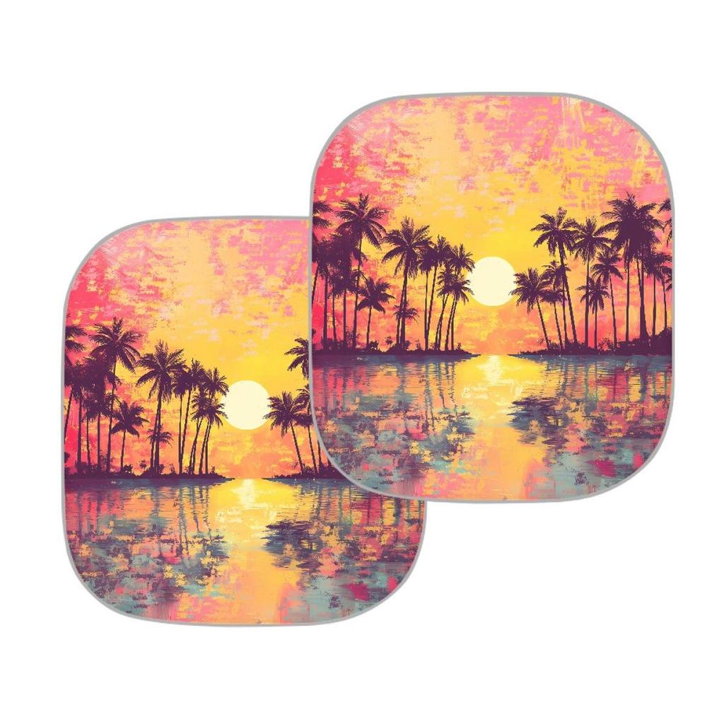 2-Piece Car Sunshade - Coconut Grove Design for Summer Heat Insulation