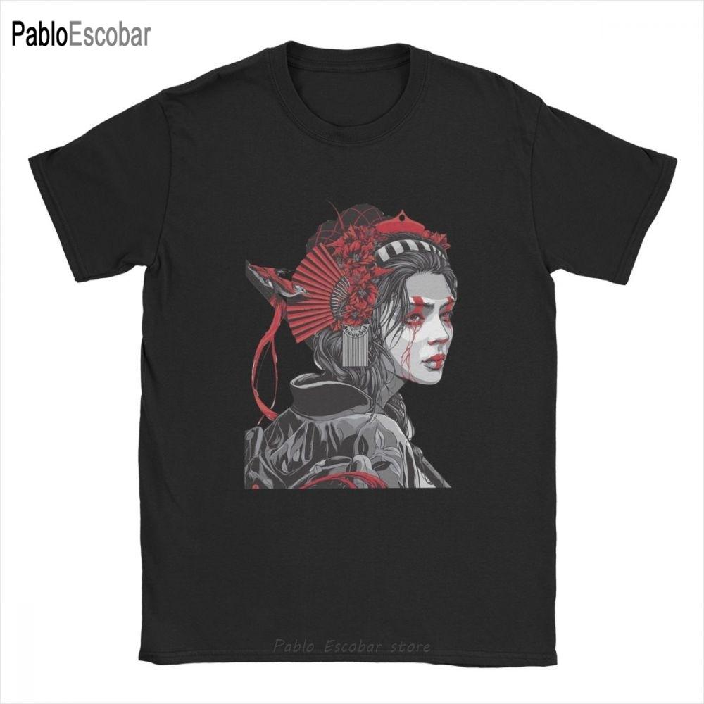 Female Samurai T Shirt Mens Pure Cotton TShirt Geisha Japan Tattoo Cool Tokyo Beauty Japanese Tees Short Sleeve Tops Printed