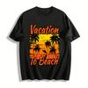 Retro Beach Vacation Print Tee Coconut Tree Sunset Holiday Top Pure Cotton T-shirt