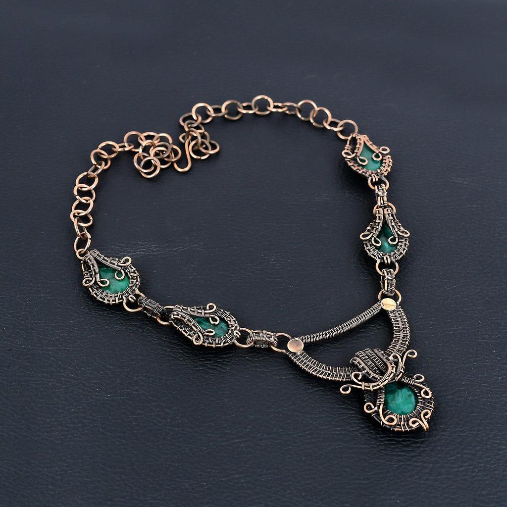 Emerald Necklace, 999 Copper Wire Wrapped Necklace Gemstone Jewelry, Handmade Necklace Amazing Jewelry, Gift For Her