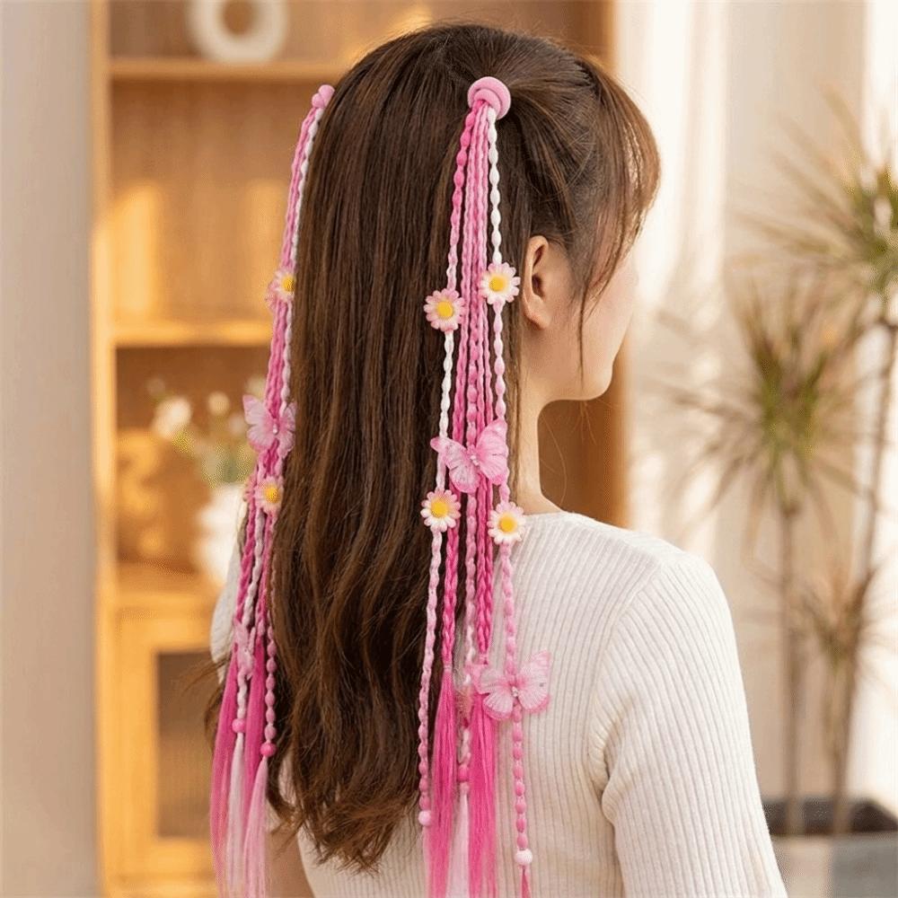 Adjustable Colorful Wigs Ponytail Rubber Band Elastic Hair Ornament Cute Braided Head Rope Daily