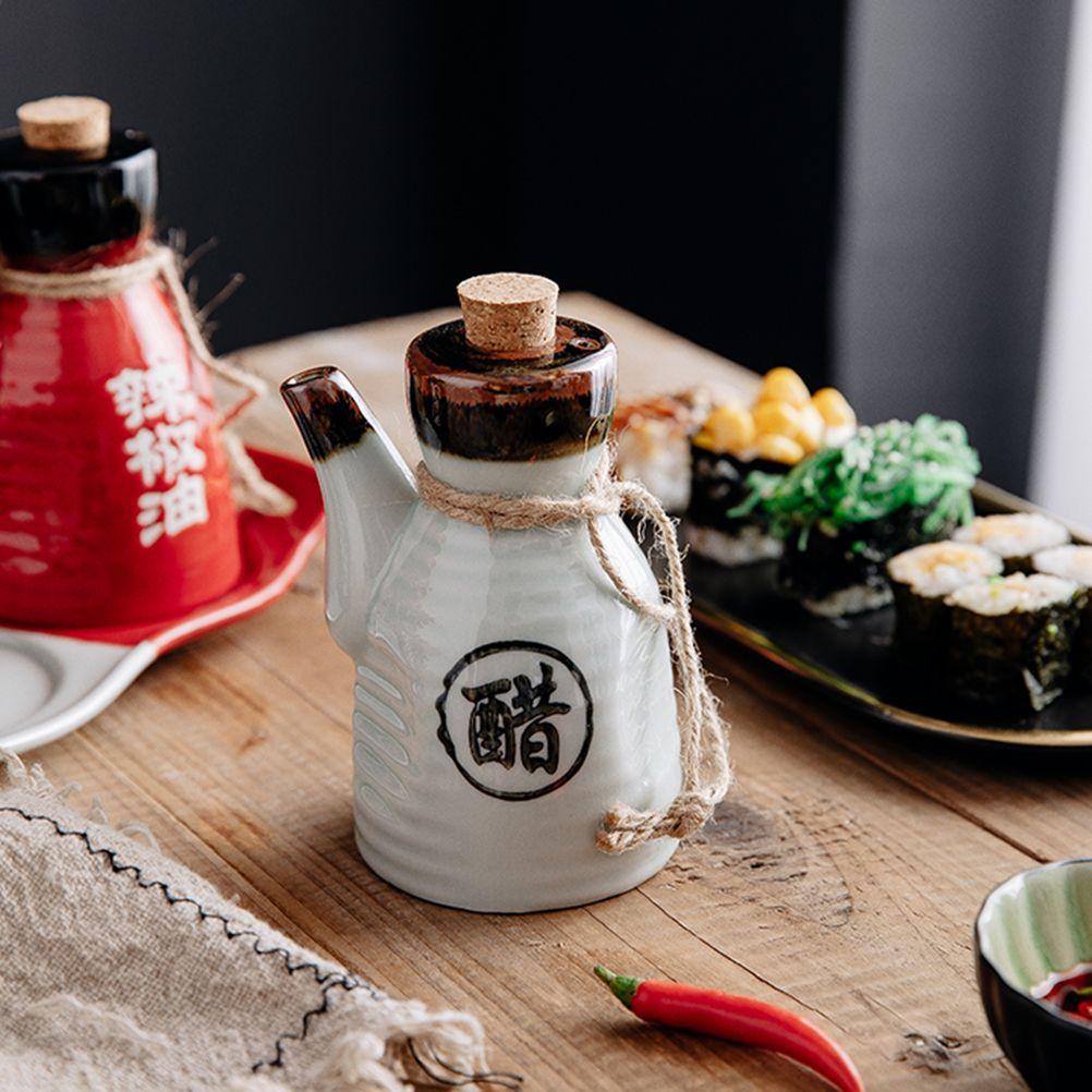 White Vinegar Bottle Ceramic Condiment Bottle Japanese Style Oil Pot Home Seasoning Bottle Kitchen Dining Bar Accessories