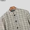 INCERUN Autumn Elegant  Men Long Sleeve Casual Plaid Buttons Texture Jackets Coats