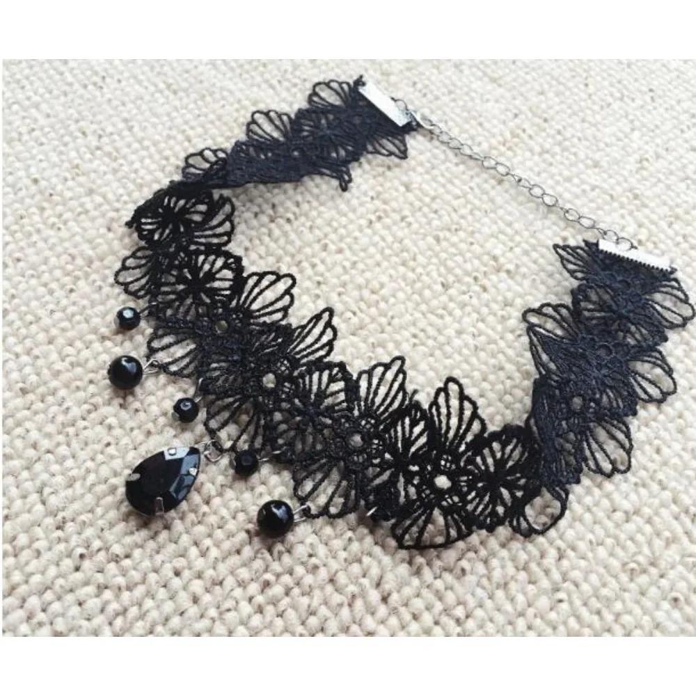 Dames Meisjes Gotische Zwarte Kant Ketting Boho Kristal Sexy Halloween Feest Kant Ketting