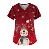 Ladies' Fashionable V-neck Pocket Short Sleeved Christmas Tree Printed Caregiver Uniform