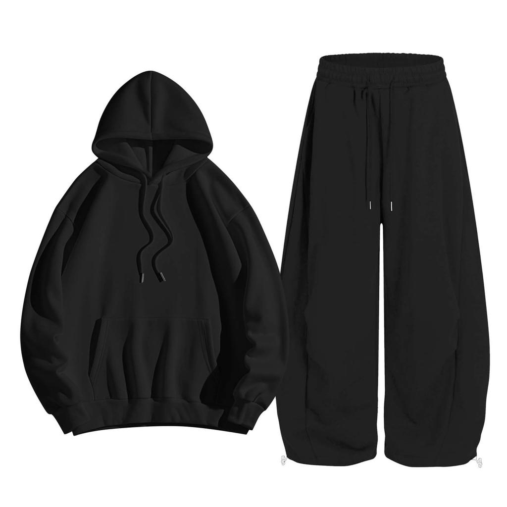 Women Casual Two Piece Set Hoodie Sweatshirt and Wide Leg Pants Drawstring Waist Relaxed Fit Lounge Outfit for Everyday Wear