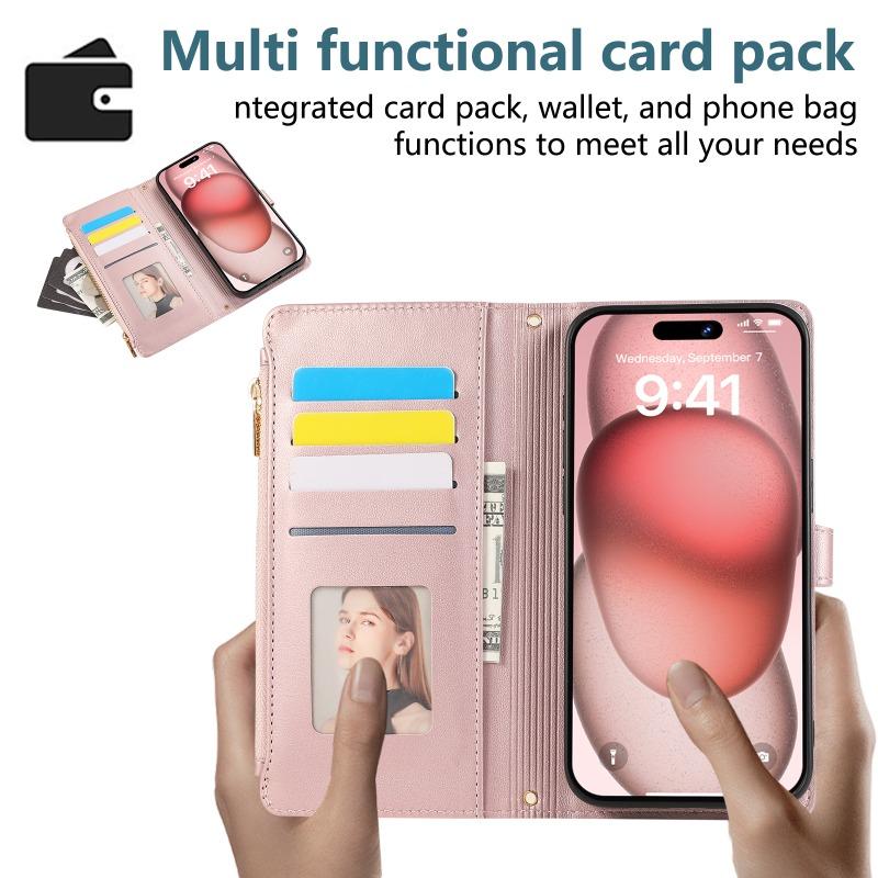 Crossbody Wrist Strap Leather Phone Case for IPhone 16 15 14 11 Pro Max 13 12 MIni XS XR 7 8 Plus Wallet with Card Holder Cover