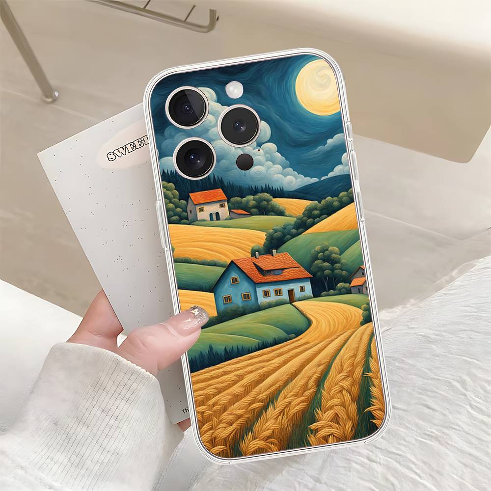 Rural Scenery Wheat Field Art Phone Case For IPhone 17 16 15 14 Plus 13 12 11 Pro Max Phone Back Cover Transparent Shockproof Co