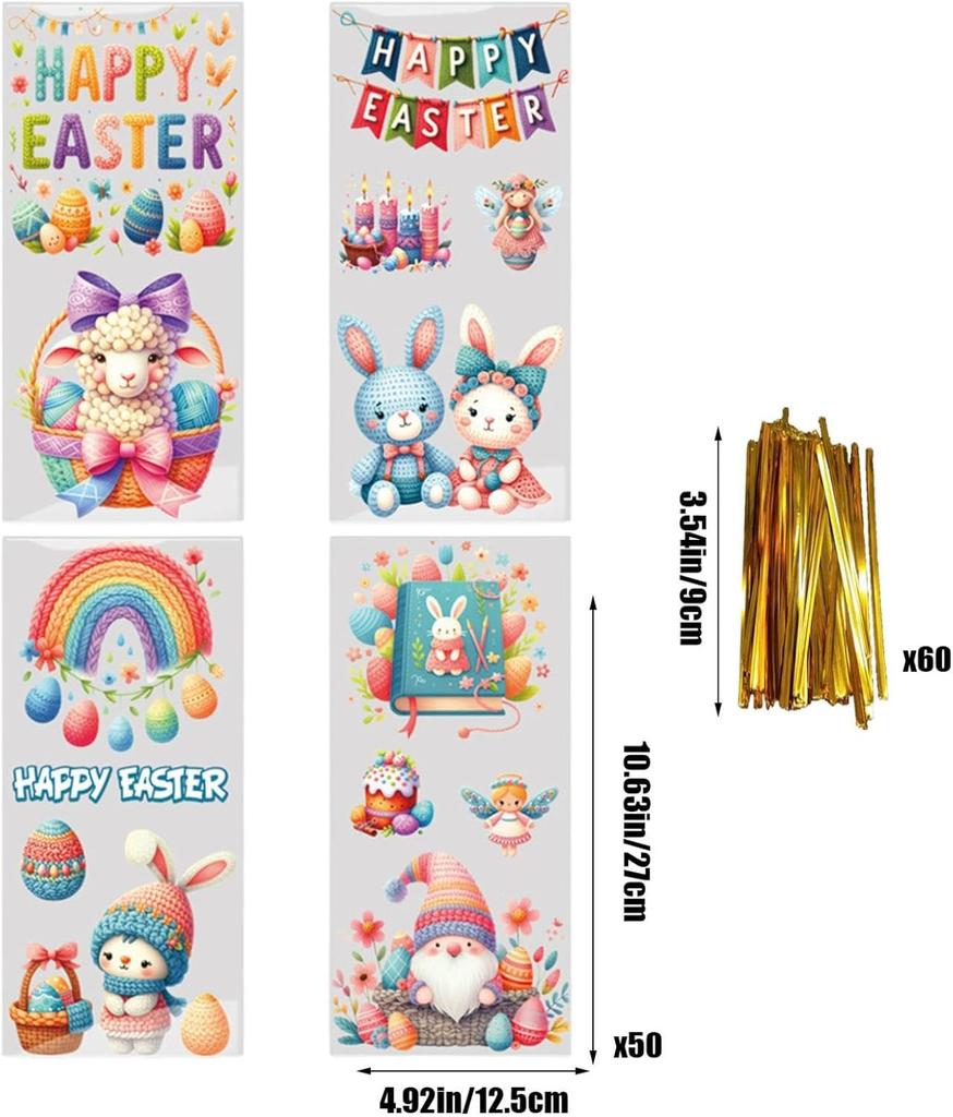 50 Stück Osterhase Süßigkeitstüte Cartoon Hase Küken Buntes Ei Keks Süßigkeiten Verpackung Geschenktüte Frohe Ostern Partydeko 2025