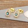 Nidin New Trendy Waterdrop/Round Shape Evil Eye Charm Stud Earrings For Women Hollow Design Shine Zircon Ear Jewelry Accessories