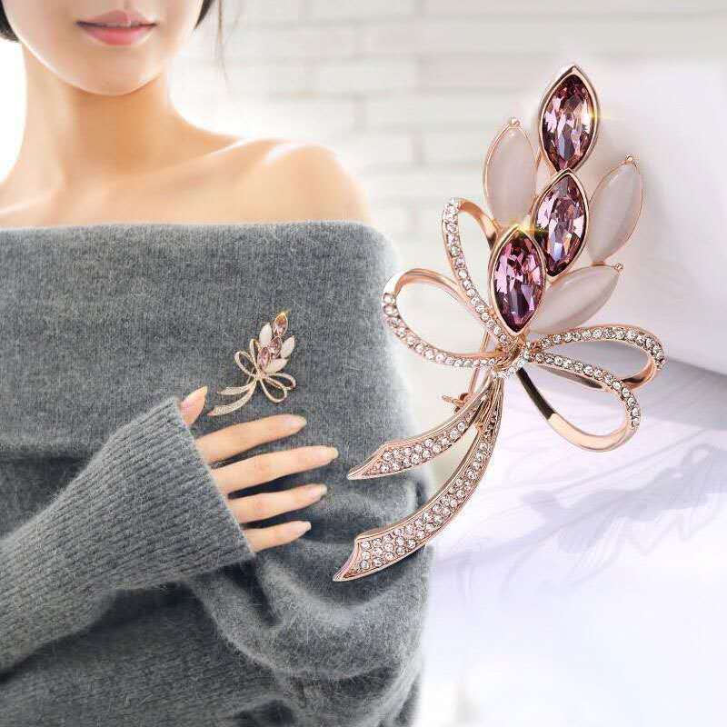 Simple Crystal Brooch Women'S High-End Luxury Alloy Brooch Accessories Silk Scarf Buckle Accessories Women'S Brooch
