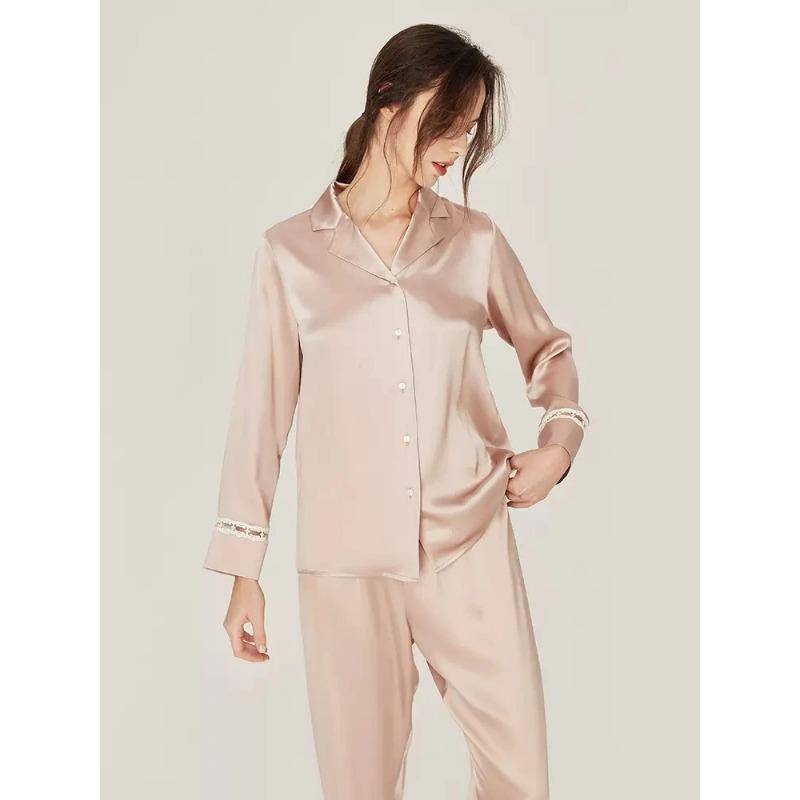 

Шелковый пижамный комплект, женский, кружевной, с длинными рукавами, элегантная простота, Home Fury. XL