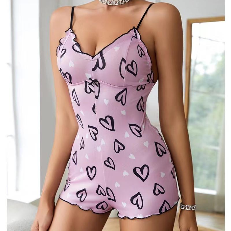 

Женская пижама Цельная пижама С принтом красных губ Без рукавов Пижама Шорты Комбинезон Взрослые V-образный вырез Бретели Смешная пижама Боди M