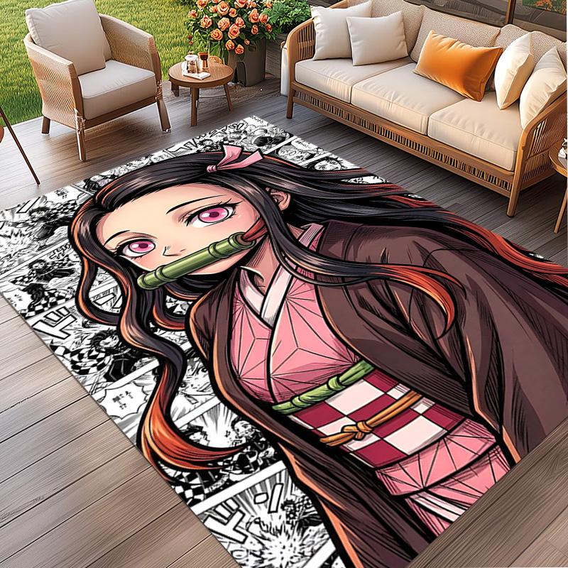 Demon Slayer Print Rug, Washable Floor Carpet, For Entryway Dorm Laundry Room Office Study, Home Decor Birthday Christmas Gift