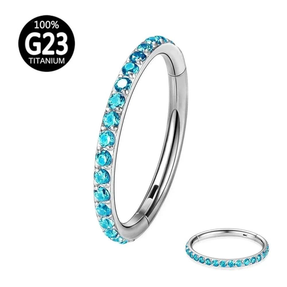G23 Titan Zirkon Nasenring 6/8/10/12mm Septum Klapp-Clicker Hoop Lippe Ohr Helix Tragus Piercing Zirkon