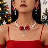 Diamond imitation pearl bow snowflake sweater chain Christmas atmosphere light luxury necklace