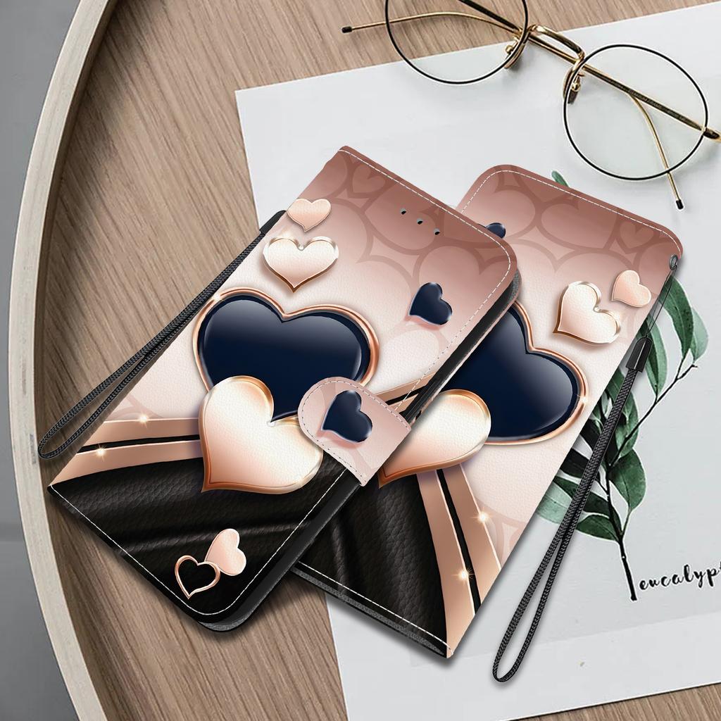 Handmade PU Leather Flip Case for Samsung A22 5G/A22s 5G (SM-A226B/A226L)- Anti-Slip Shockproof Cover with Wrist Strap & Heart/Rose Cat Designs