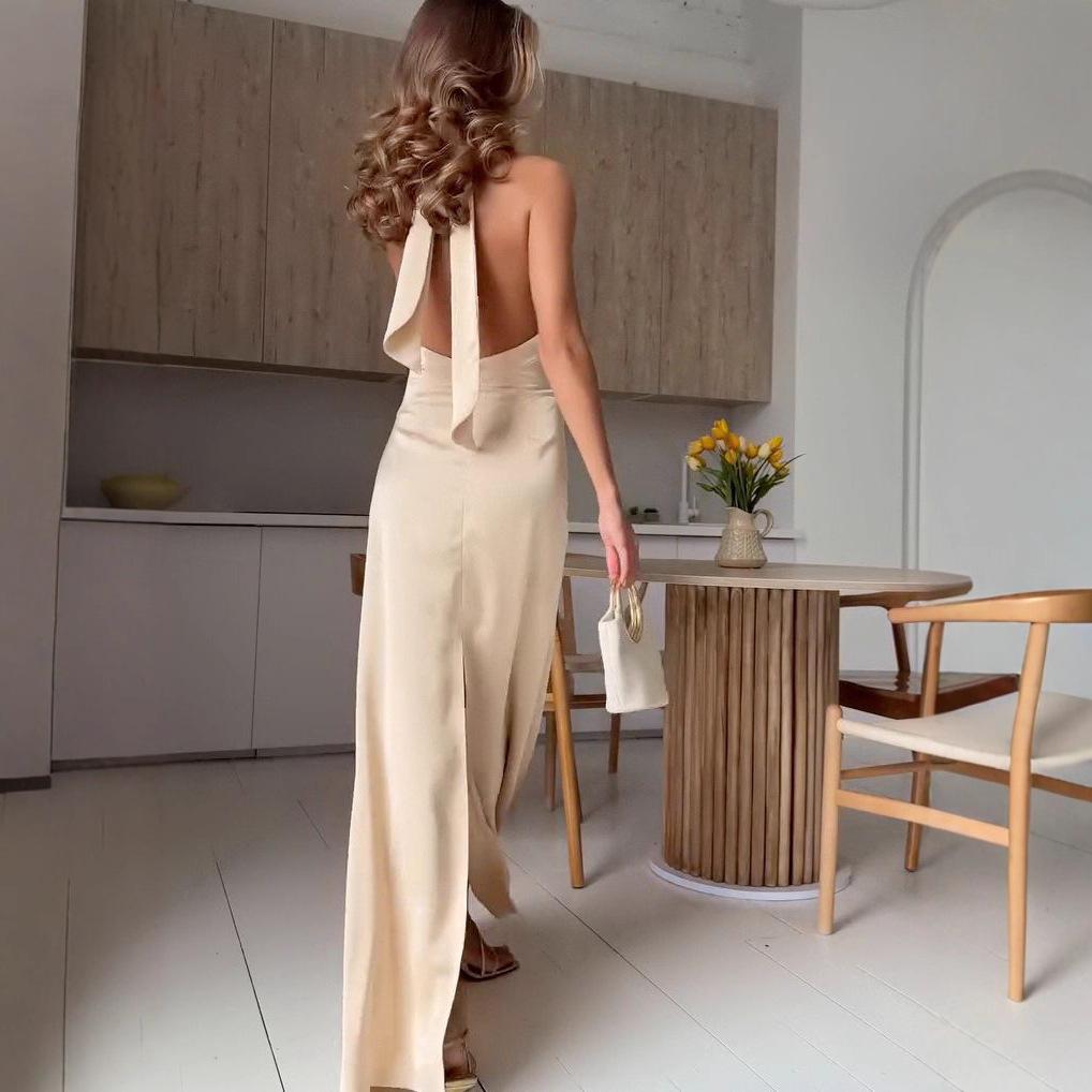 Rochie de Seară Femei 2025 Stil European & American cu Spate Decupat, Fără Mâneci, cu Șireturi