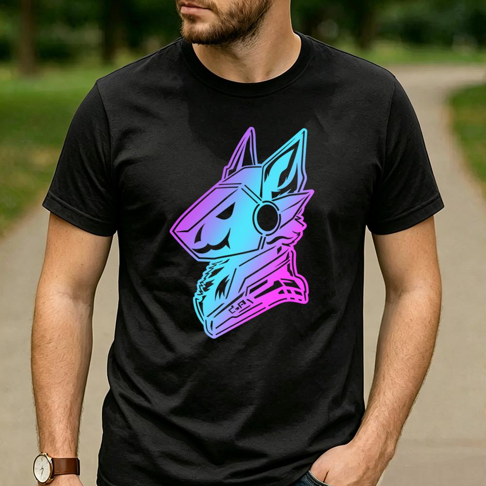 Cyan Pink Gradient Protogen Furry Robot Head TShirt Cotton Short Sleeve Neon Futurism Fursona Casual Unisex Graphic Tees