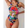 Maillot de bain une pièce sexy à imprimé géométrique d'été, Coupe ajustée et amincissante, Dos en U profond, Maillot de bain tendance accrocheur pour la plage, la piscine et les vacances