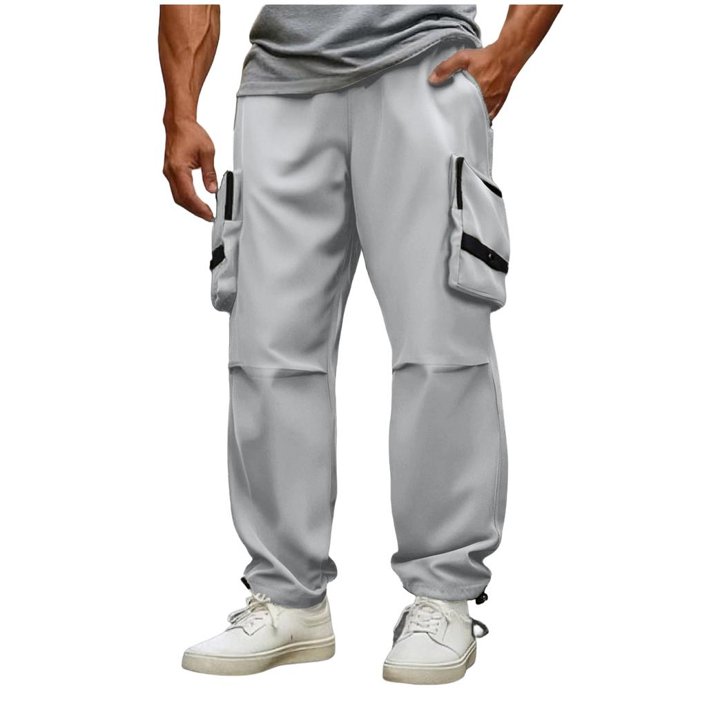 Men's Quick-Dry Multi-Pocket Cargo Wide Leg Pants, Athletic Casual Loose Fit Trousers