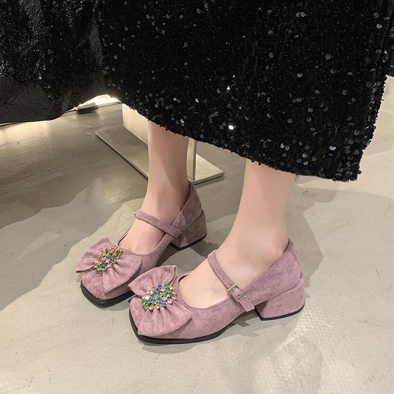 Fashion 2025 Luxury Women Crystal Bow High Heels Sandals Chunky Mary Janes Shoes New Designer Summer Retro Lolita Shoes Women's Pumps