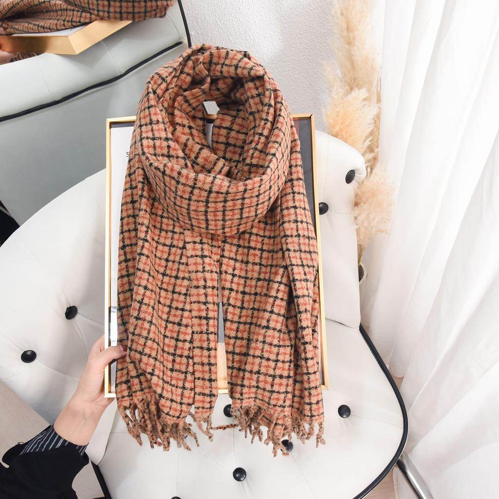 Autumn retro atmosphere imitation cashmere fine plaid scarf student trend classic warm outer shawl