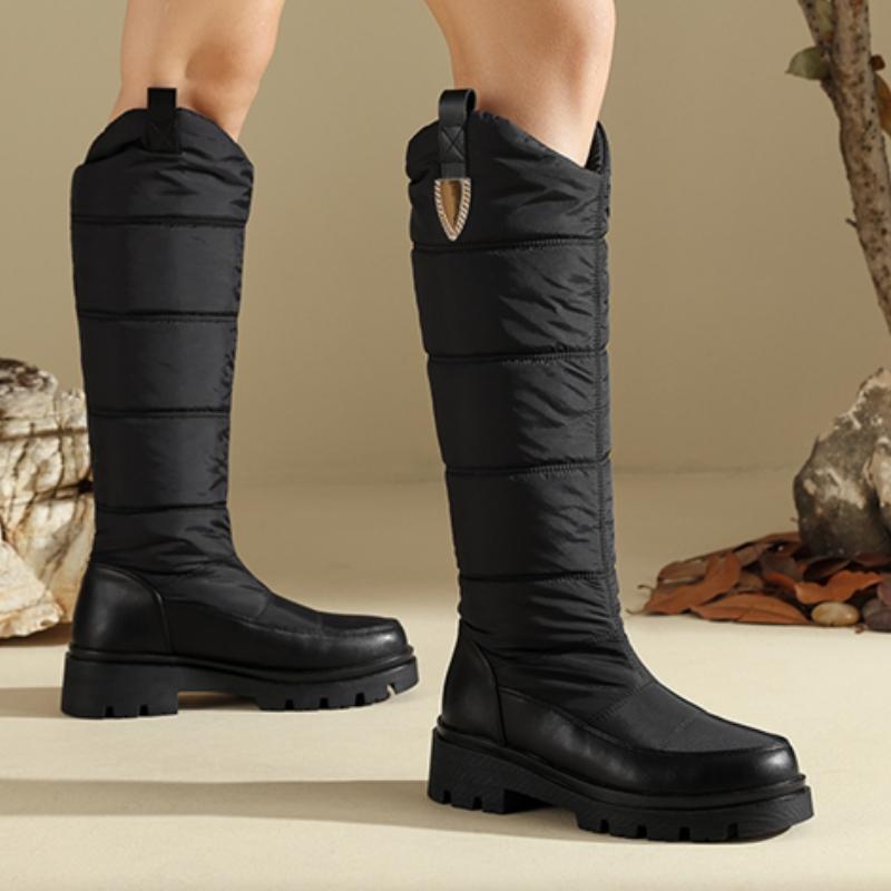 Fashion Women's Winter Knee High Snow Boots Black White Warm Fur Plush High Boot Casual Low Heel Fashion Long Rain Shoes Waterproof