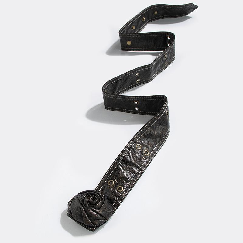 High-end Belt Rose Soft Fashion Hot Girls Belt Flower Snap Button Female Streamer Female Belt